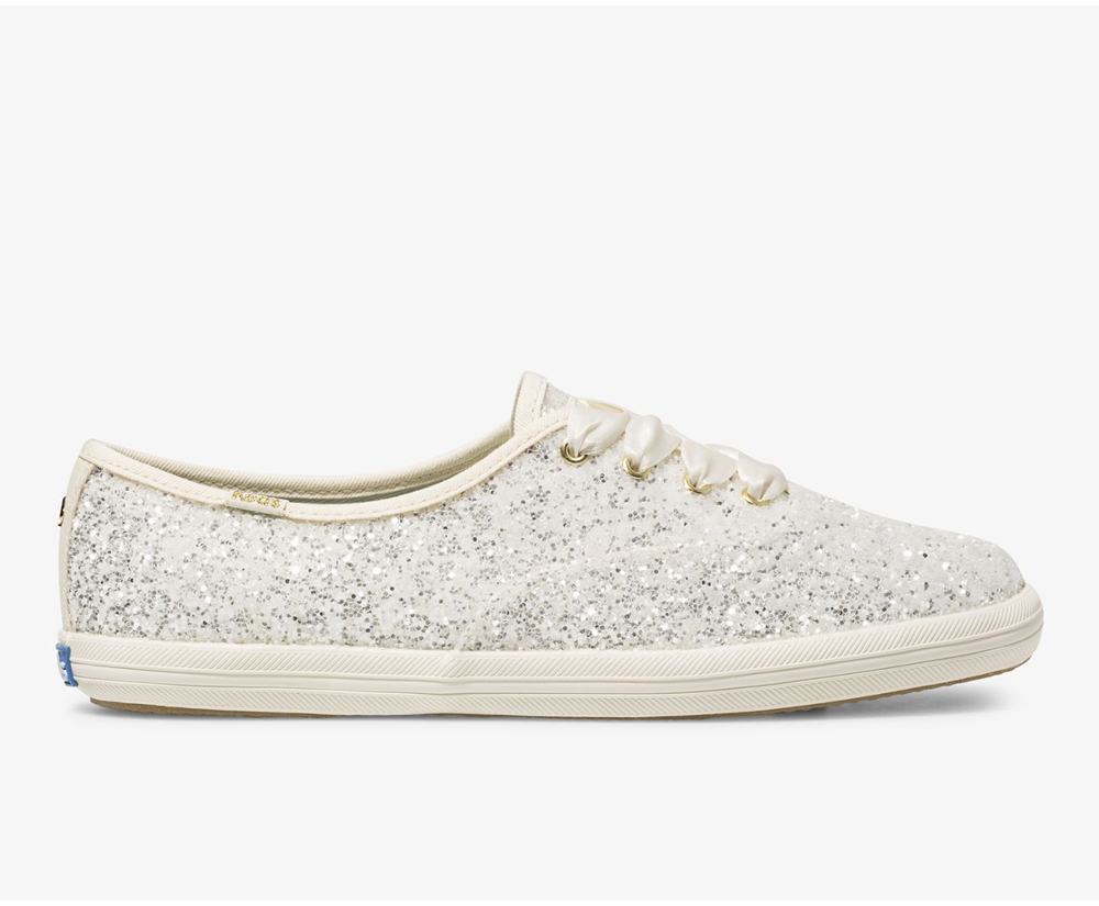 Tenis Keds Mujer Blancos - Kate Spade New York Champion Glitter - 0584-UCFIM